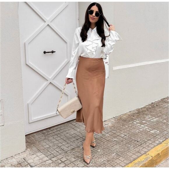 ZARA BLOGGER FAVORITE SATIN EFFECT MIDI SKIRT ZW COLLECTION